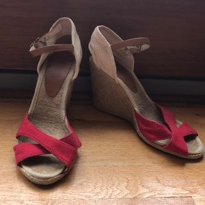 BCBGeneration Red/Tan Espadrille Wedge 3 3/4in